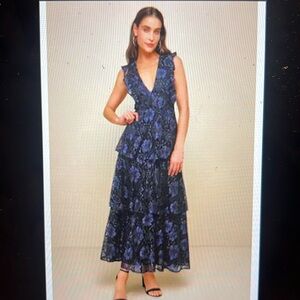 Lulus size small navy blue ruffled tiered sleeveless maxi dress